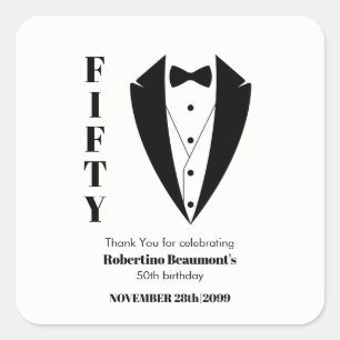 Adesivo Quadrado Tuxedo Preto e Branco Simples Moderno para Anivers
