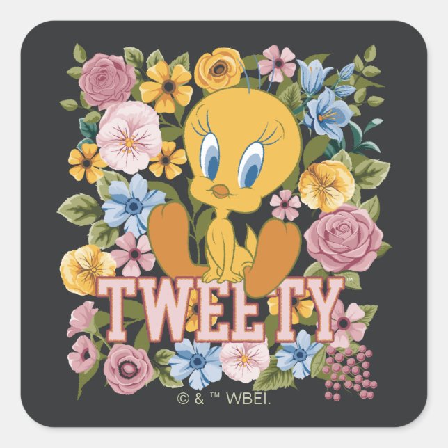 Adesivo Quadrado TWEETY™ Bordado Floral Gráfico (Frente)