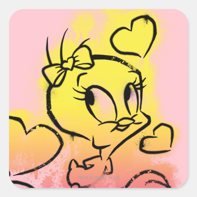 Adesivo Quadrado TWEETY™ Com Corações (Frente)