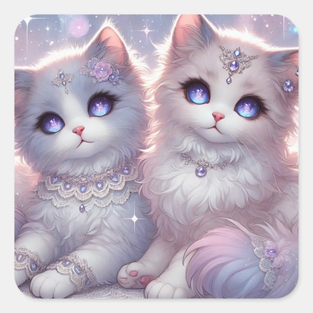 Adesivo Quadrado Twin Princess Cats (Frente)