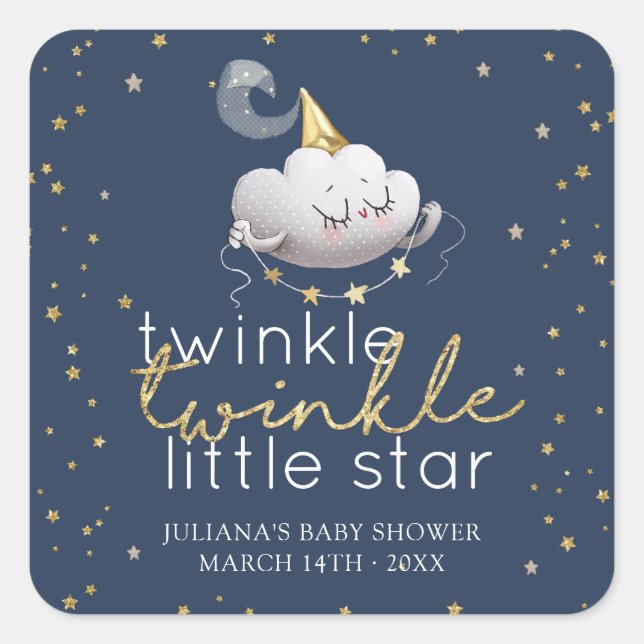 Adesivo Quadrado Twinkle Twinkle - Pequena Chá de fraldas de Estrel (Frente)