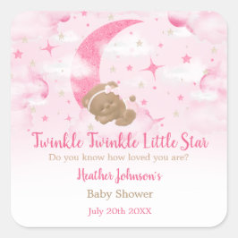 Adesivo Quadrado Twinkle Twinkle Pequena Chá de fraldas do Urso Est