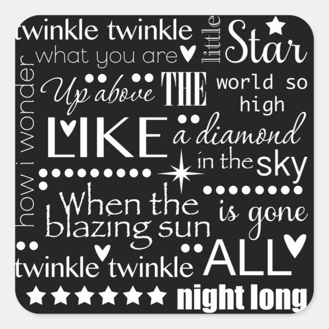 Adesivo Quadrado Twinkle Twinkle Pequena Design de texto de Arte de (Frente)