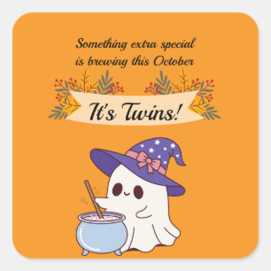 Adesivo Quadrado Twins no Halloween - Anúncio de Gravidez