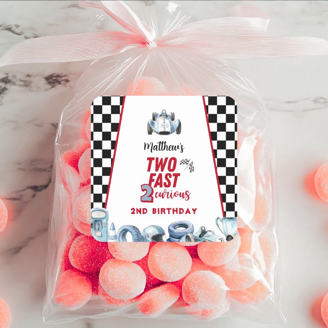 Adesivo Quadrado Two Fast 2nd birthday Boy Racing Car  (Criador carregado)