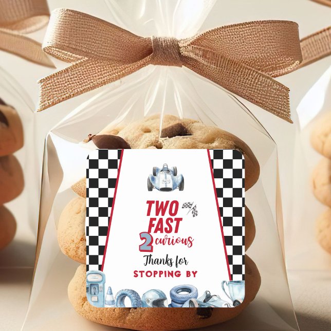 Adesivo Quadrado Two Fast 2nd birthday Boy Racing Thank You  (Criador carregado)