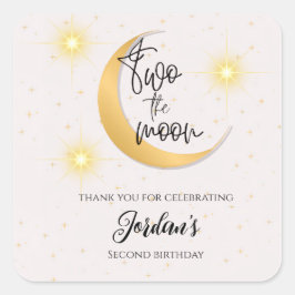 Adesivo Quadrado Two The Moon Elegant Gender Neutral 2nd Birthday 