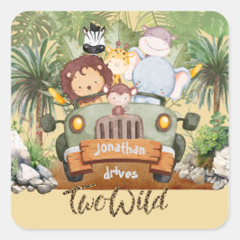 Adesivo Quadrado Two Wild Safari Animals Driving Car 2nd Birthday 