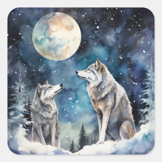 Adesivo Quadrado Two Wolves in Winter (Frente)