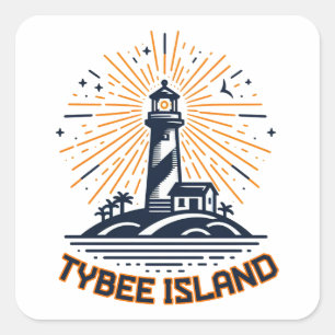 Adesivo Quadrado Tybee Island Georgia Lighthouse Sunrise