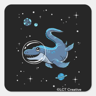 Adesivo Quadrado Tylosaurus azul Dinos no espaço