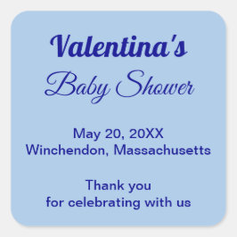 Adesivo Quadrado Typography Style Minimalist Light Blue Baby Shower