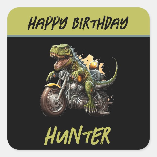 Adesivo Quadrado Tyrannosaurus Rex Dinosaur Motorcycle Birday (Frente)