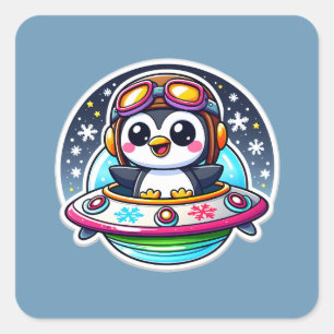 Adesivo Quadrado UFO Cute Penguin