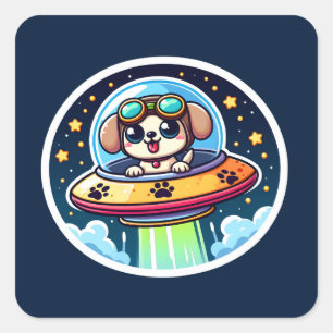 Adesivo Quadrado UFO Engraçado Puppy