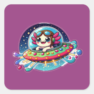 Adesivo Quadrado UFO Happy Axolotl