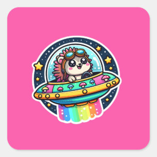 Adesivo Quadrado UFO Rainbow Hedgehog