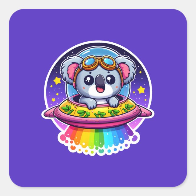 Adesivo Quadrado UFO Rainbow Koala (Frente)
