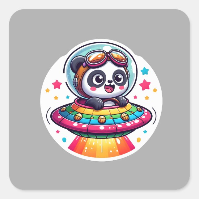 Adesivo Quadrado UFO Rainbow Panda (Frente)