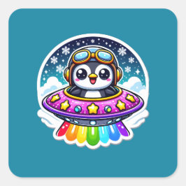 Adesivo Quadrado UFO Rainbow Penguin