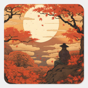 Adesivo Quadrado Ukiyo-e Japão outono samurai