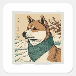 ADESIVO QUADRADO UKIYOE JAPONÊS: SHIBA INU