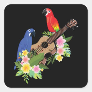 Adesivo Quadrado Ukulele Parrot