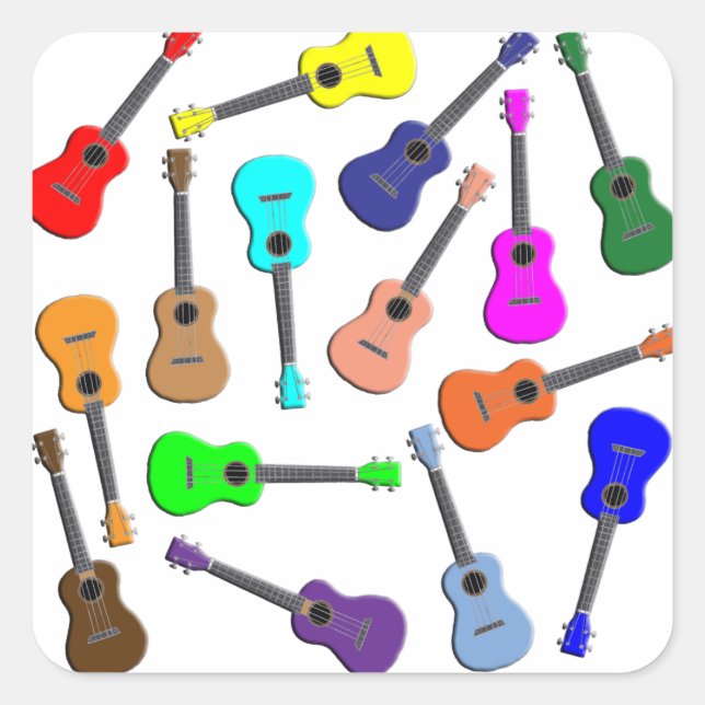Adesivo Quadrado Ukulele Rainbow (Frente)