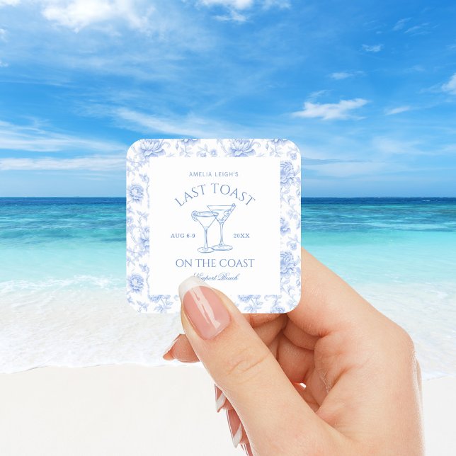 Adesivo Quadrado Último brinde na Bachelorette Floral Costeira (Criador carregado)