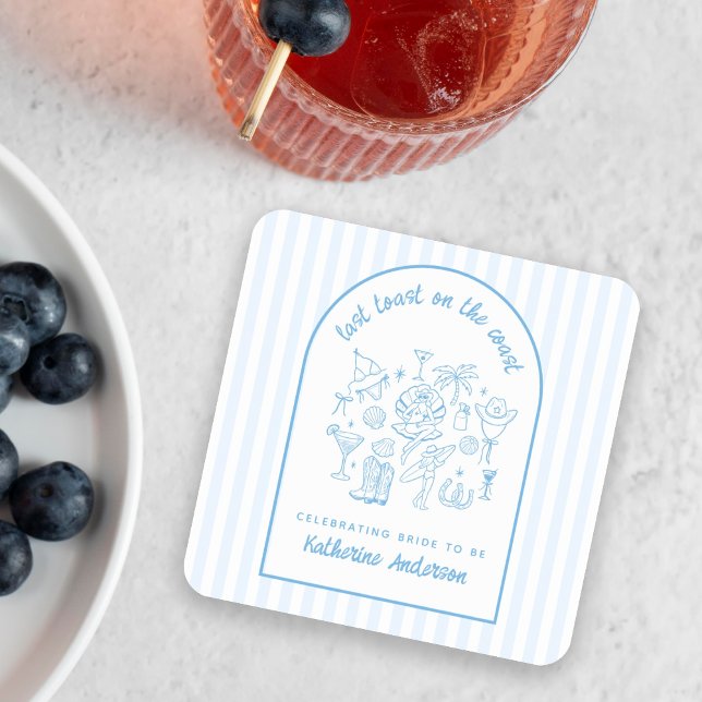 Adesivo Quadrado Último brinde na costa Favoritos da Praia Azul (Criador carregado)