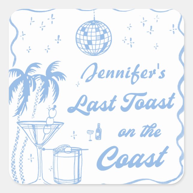 Adesivo Quadrado Último brinde na costa Festa de despedida de solte (Frente)