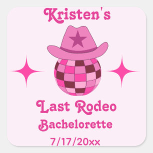Adesivo Quadrado Último Rodeio Rosa Disco Cowgirl Despedida de Solt