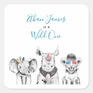 Adesivo Quadrado Um Animal Selvagem, Safari Preto, Azul Branco, Ani