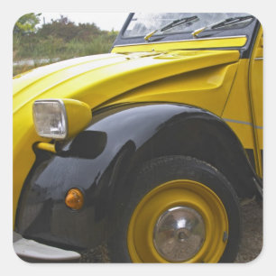 Adesivo Quadrado Um antigo CV Citroen 2CV preto e amarelo,