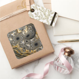 Adesivo Quadrado Um Balé esférico em Prata e Vinheta Dourada