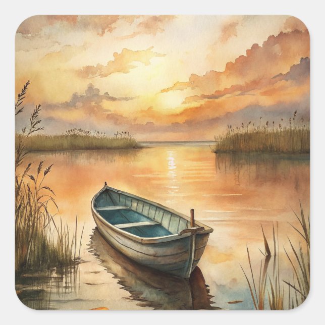 Adesivo Quadrado Um barco no lago (Frente)