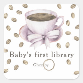 Adesivo Quadrado Um bebê está a preparar café - a primeira bibliote