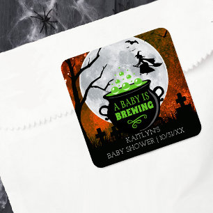 Adesivo Quadrado Um Bebê Está Fazendo Chá de fraldas De Halloween
