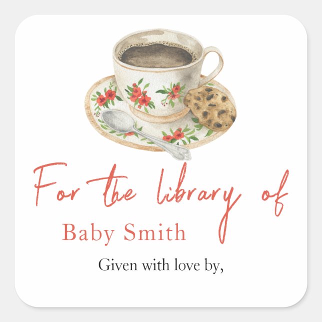 Adesivo Quadrado Um bebê está preparando café - para a biblioteca d (Frente)