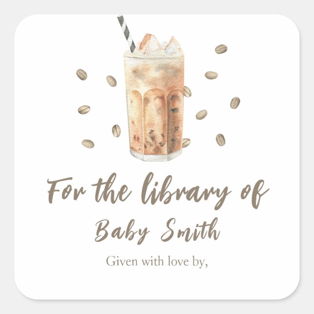 Adesivo Quadrado Um bebê está preparando café - para a biblioteca d (Frente)