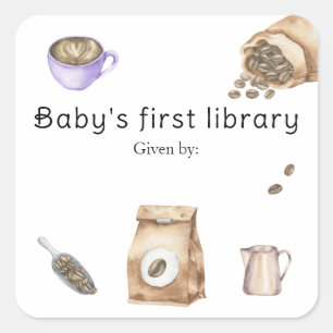 Adesivo Quadrado Um bebê está preparando café - primeira biblioteca