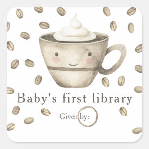Adesivo Quadrado Um bebê está preparando café - primeira biblioteca