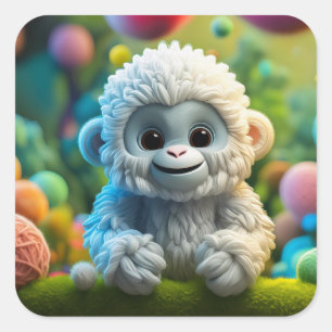 Adesivo Quadrado Um bebê lindo Yeti feito de fio