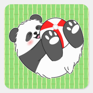 Adesivo Quadrado Um Bebê Panda Fofo Brincando com uma Bola
