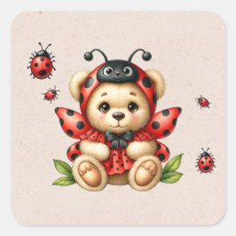 Adesivo Quadrado Um Belo Urso De Teddy Vestido Como Um Ladybug