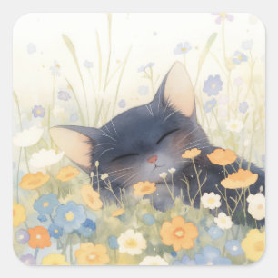 Adesivo Quadrado Um berço floral de gatinho
