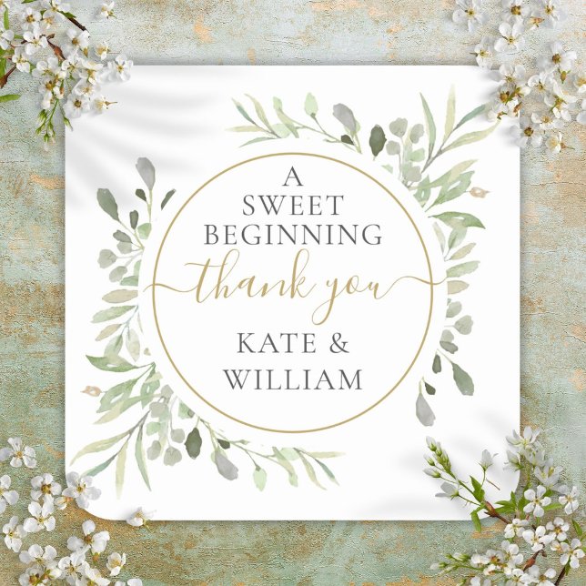 Adesivo Quadrado Um Bom Casamento Verde Começo Obrigado A Favor (A Sweet Beginning Greenery Wedding Thank You Favor Square Sticker)