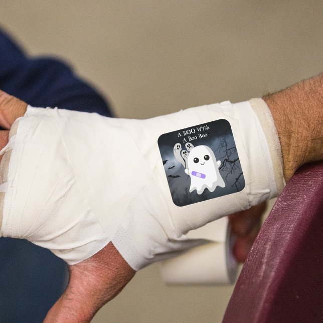 Adesivo Quadrado Um BOO com o Boo Halloween Ghost (A Boo with a Boo Boo funny Halloween desing)