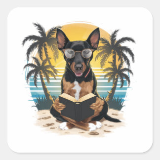 Adesivo Quadrado Um cão-puxador alemão vestindo óculos com chifre