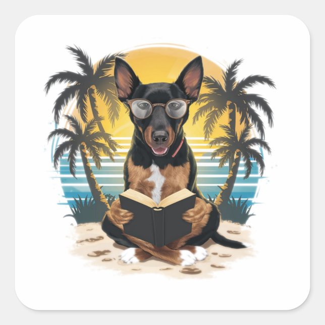 Adesivo Quadrado Um cão-puxador alemão vestindo óculos com chifre (Frente)